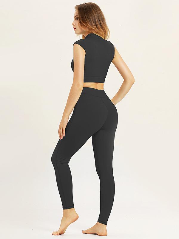 Zipper Sleeveless Tanks And Leggings Yoga Suits