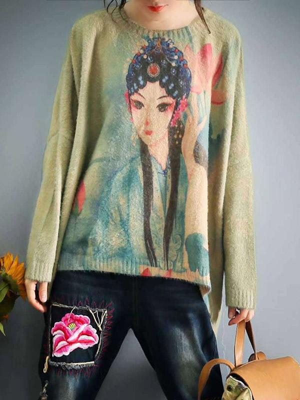 Beijing Opera Knitting Batwing Sleeves Dyed Sweaters