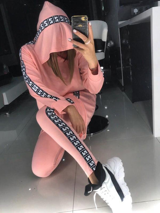 Hooded Contrast Sweatershirt And Leggings Suits