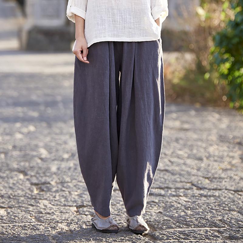 Comfort Pure Color Ramie Harem Pants