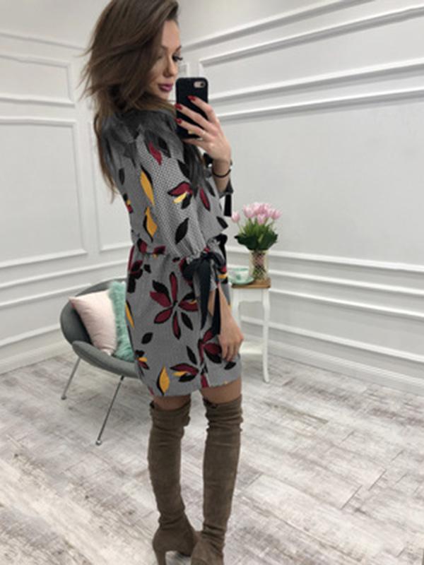 Floral Flared Long Sleeves Mini Dress