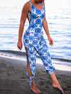 Printed Hollowed Backless Jumpsuits