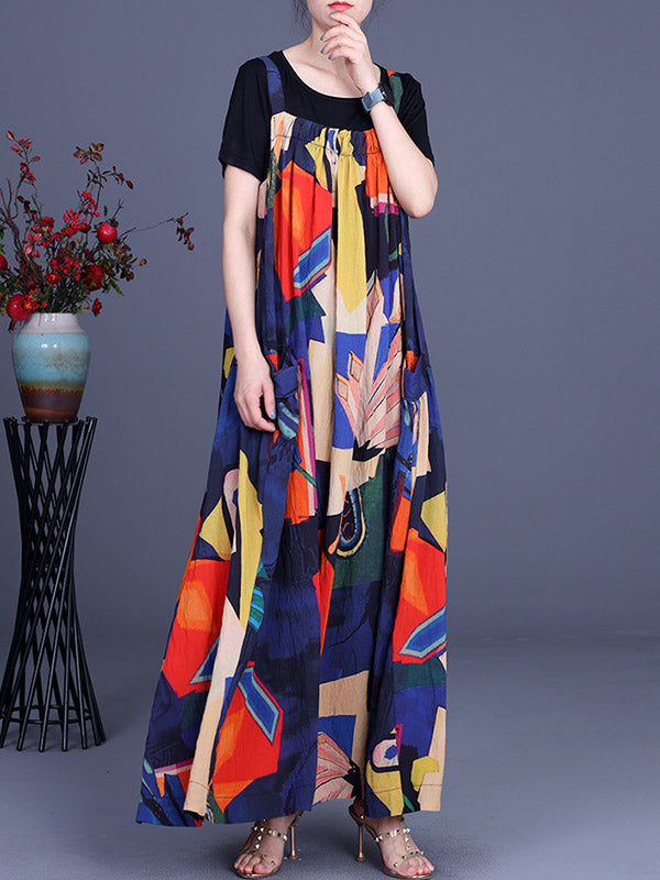 Original Two Pieces Printing Sleeveless Suspender Dress+T-Shirts Sets