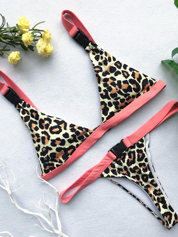 Buckle Leopard Bikinis Swimwear