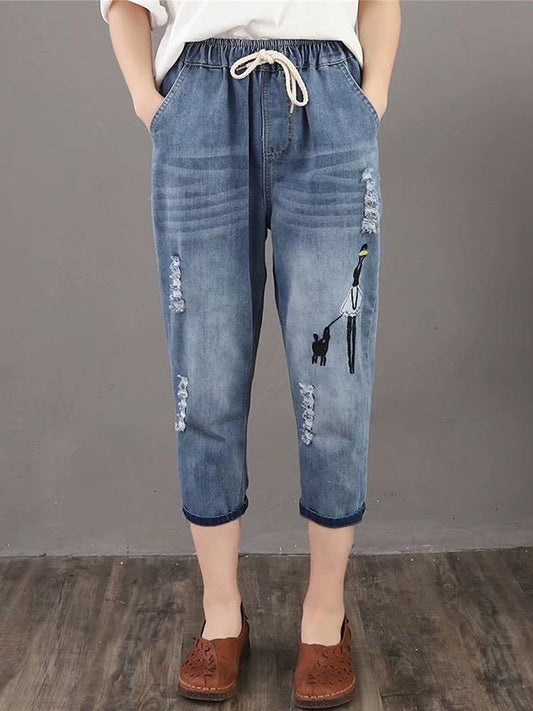 Retro Loose Jean Cropped Trousers