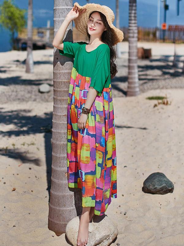 2019 Summer New Original Fashion Loose Split-joint  Maxi Dress