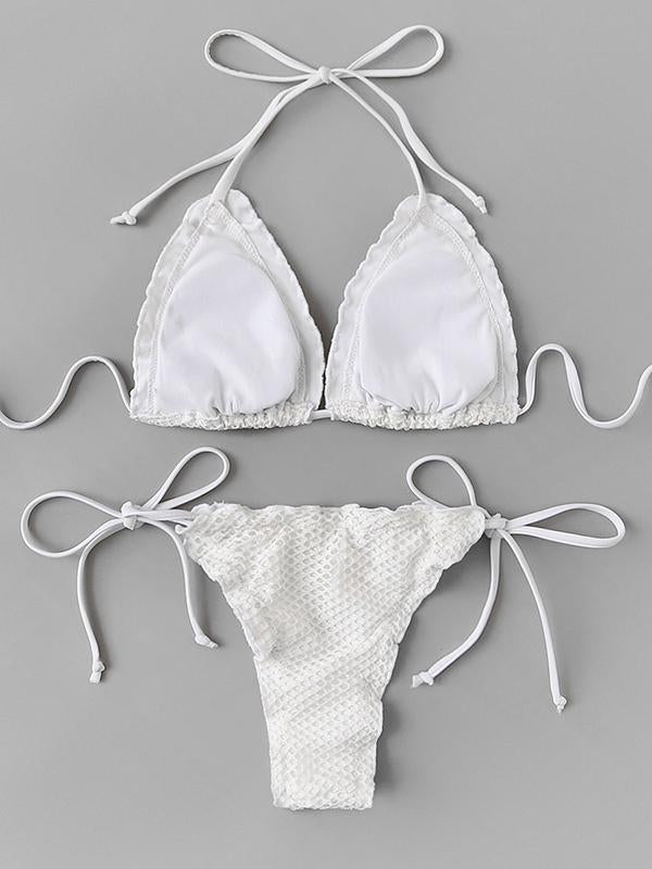 Plain White Hollow Bikinis Swimwear