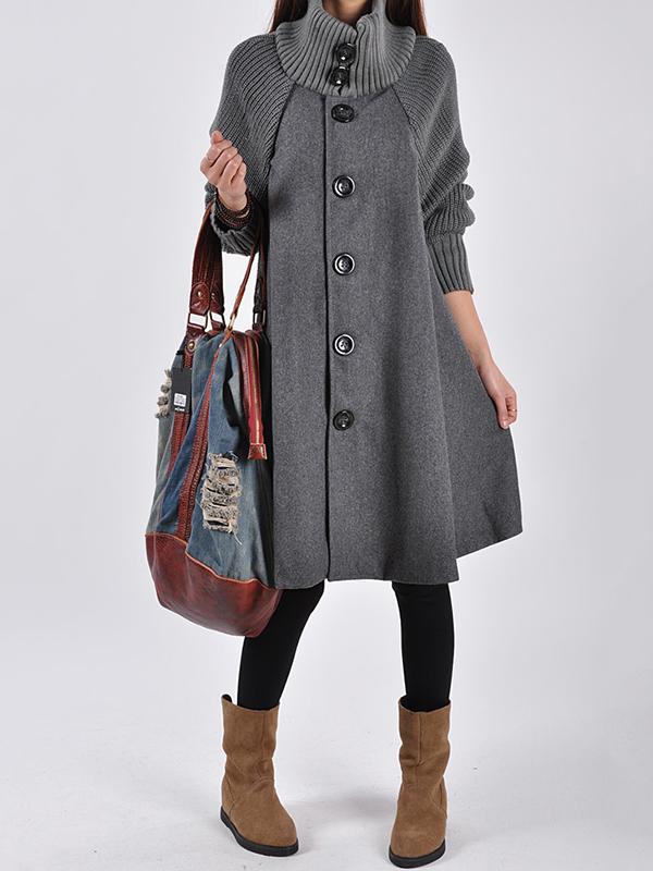 Casual A-line High-neck Cape Coat