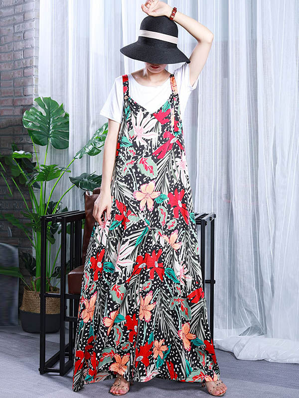 Original Two Pieces Floral Sleeveless Jumpsuits+T-Shirts Sets