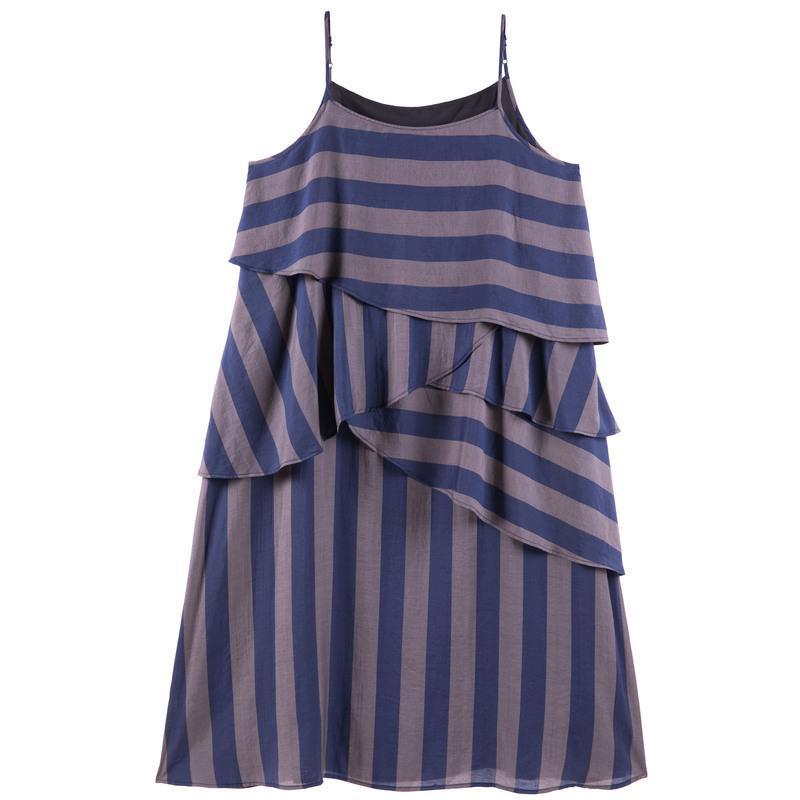 Cotton Vintage Striped Loose Slip Dresses