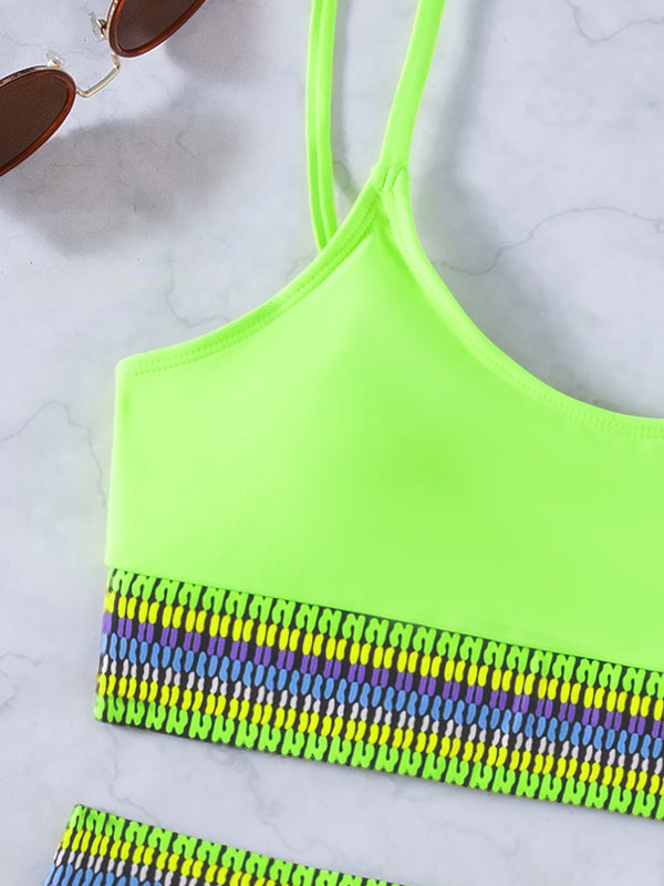 Spaghetti-Neck Padded Bralette High-Waisted Fluorescent Bikini Swimwear