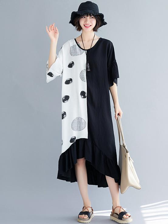 Loose Oversize Asymmetri Falbala Midi Dress