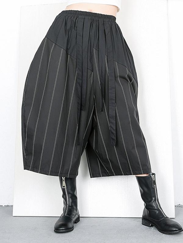 Stripes Wide-leg Elastic Fashion Pants