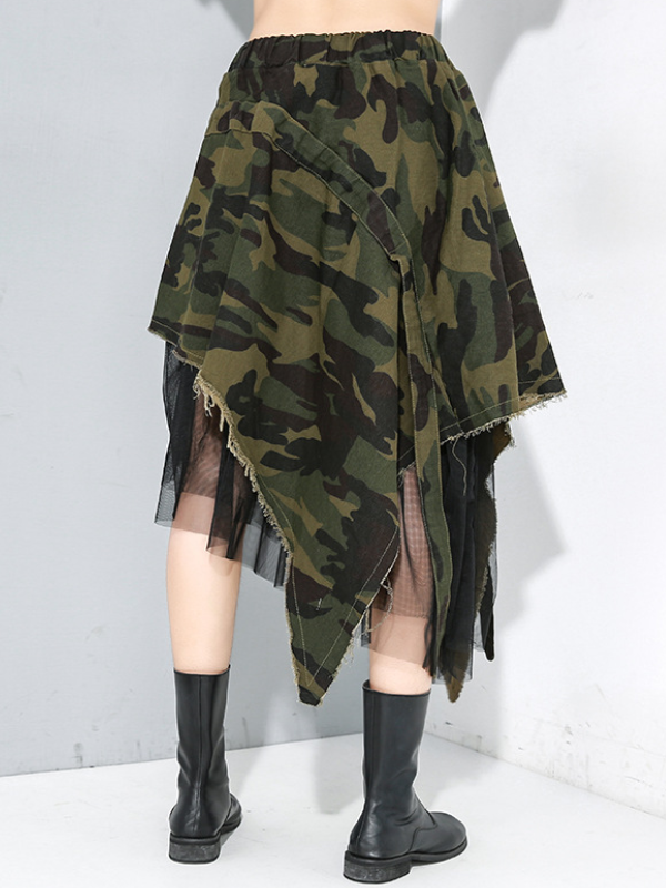 Stylish Camouflage Split-Joint Asymmetric Skirt