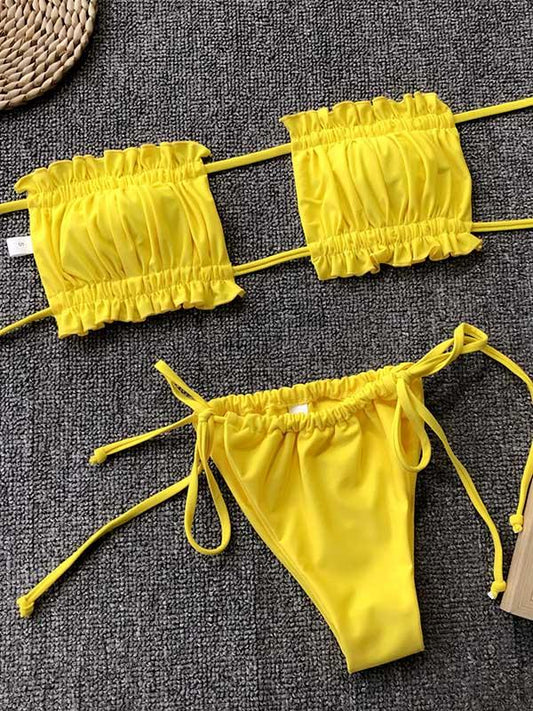 Sexy Fold Hollow Bikini Swimsuit