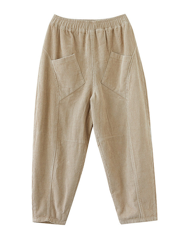 Casual Solid Color Split-Joint With Pocket Elasticity Wide Legs Corduroy Harem Pants