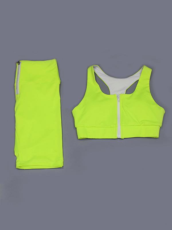 Solid Zipper Tanks And Shorts Workout Suits