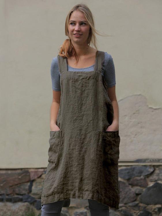 Linen Loose Pocket-with Simple Mini Dresses