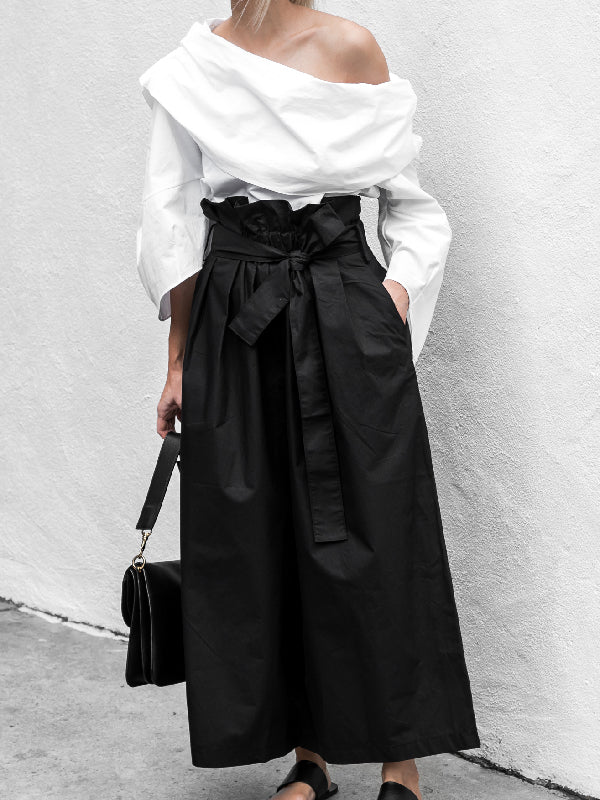 Black High Waisted Loose Solid Color Wide Leg Pants