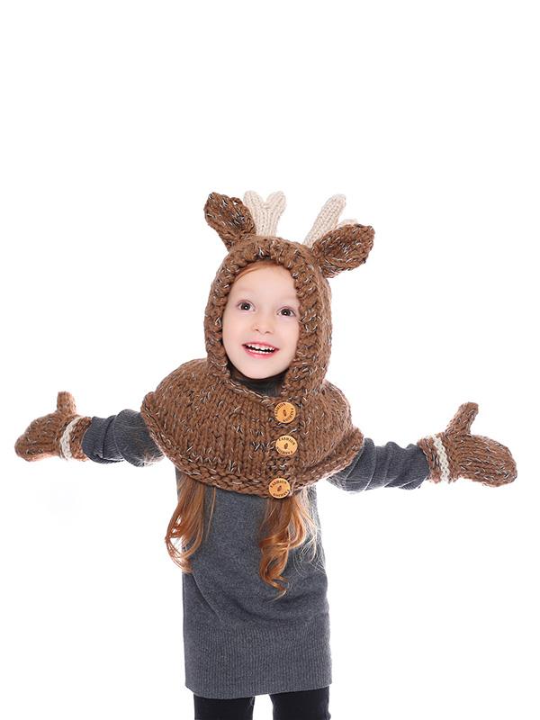 Knitted Elk Single Button Hat&Glove Accessories