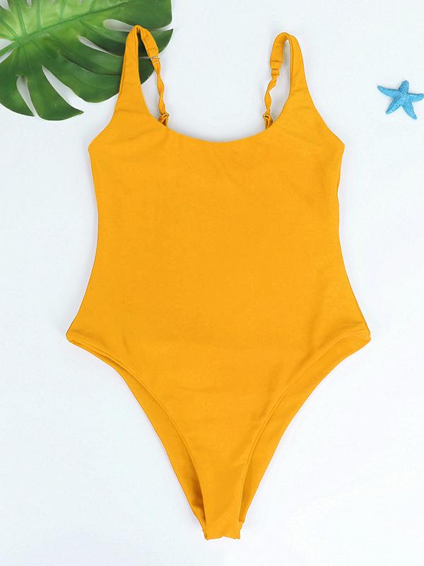 Sexy Spaghetti-Neck Solid Color One-Piece Swimwear