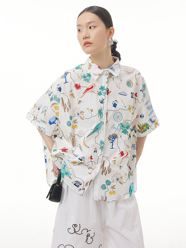 Simple Loose Cartoon Printed Blouse