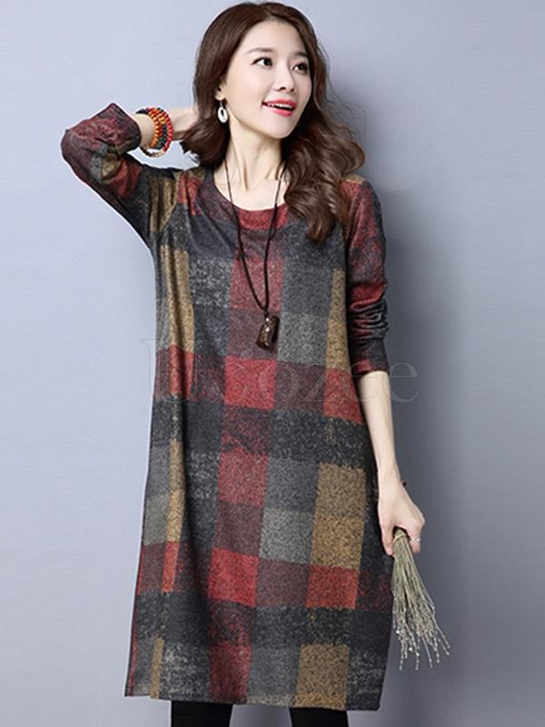 Retro Plaid Thicken Woolen Mini Dress