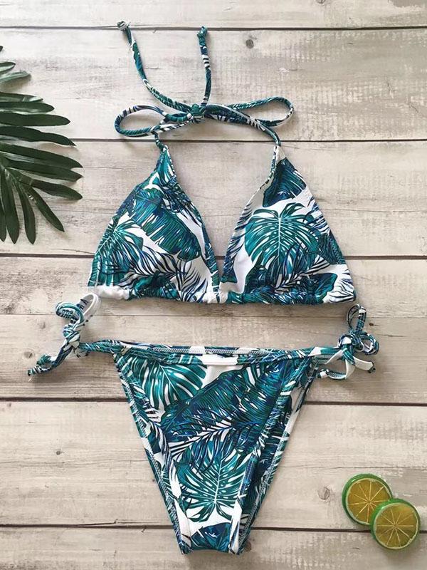 Lace Up Printed Bikini Set