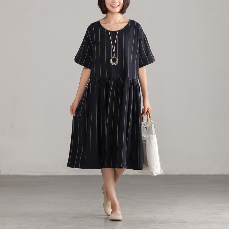 Black Stripe Short Sleeve Summer Dress