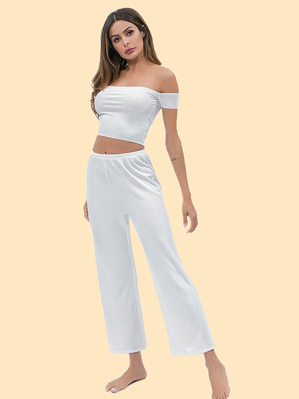 Off The Shoulder Crop Tees And Casual Pants Suits