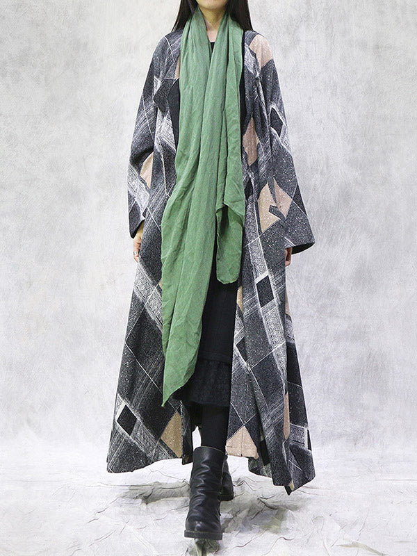 Artistic Retro Plus Size Plaid Long Sleeves Coat