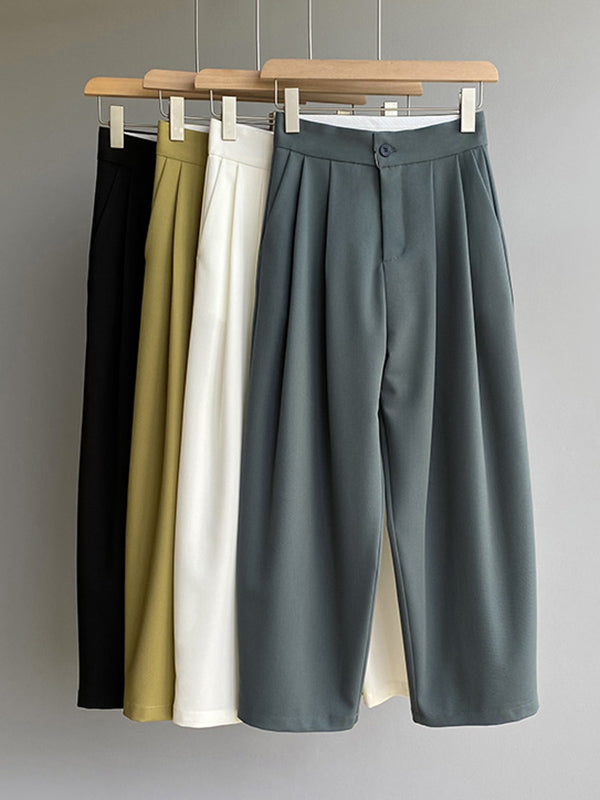 Casual Solid Color High Waisted H-Line Trousers