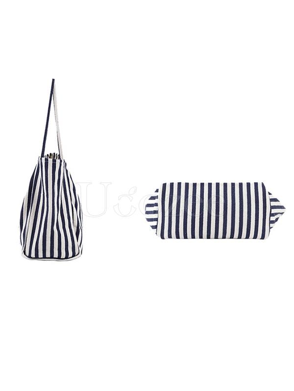 Simple Striped Canvas Shoulder Bag