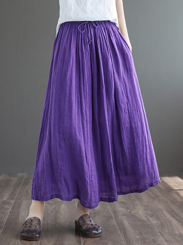 Casual Solid Color Drawstring Empire A-Line Skirt