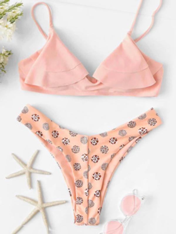 Falbala Polka Dot Split Bikini Swimsuit