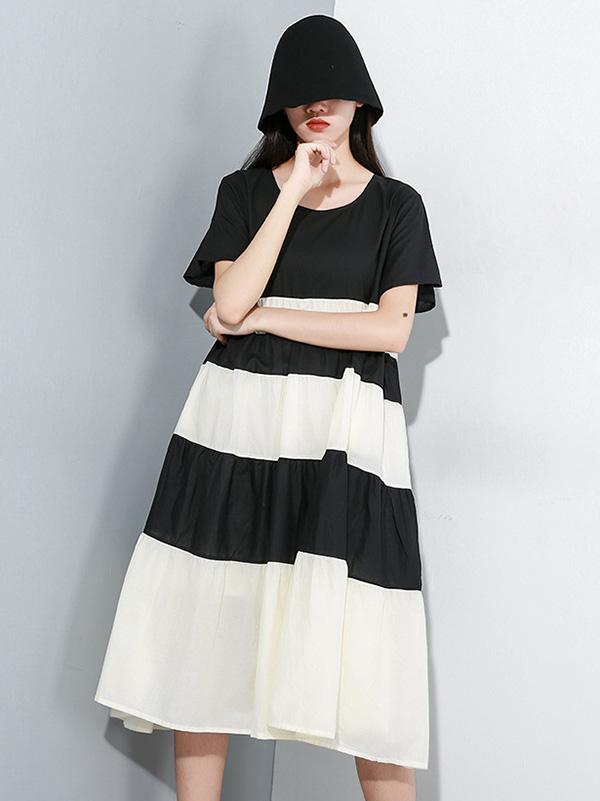 Split-joint Striped Ruffled Dress