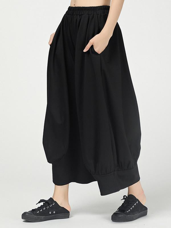 Solid Color Pleated Wide-Leg Culottes