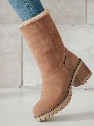 Chunky Mid Calf Winter Boots with Artificial Fur