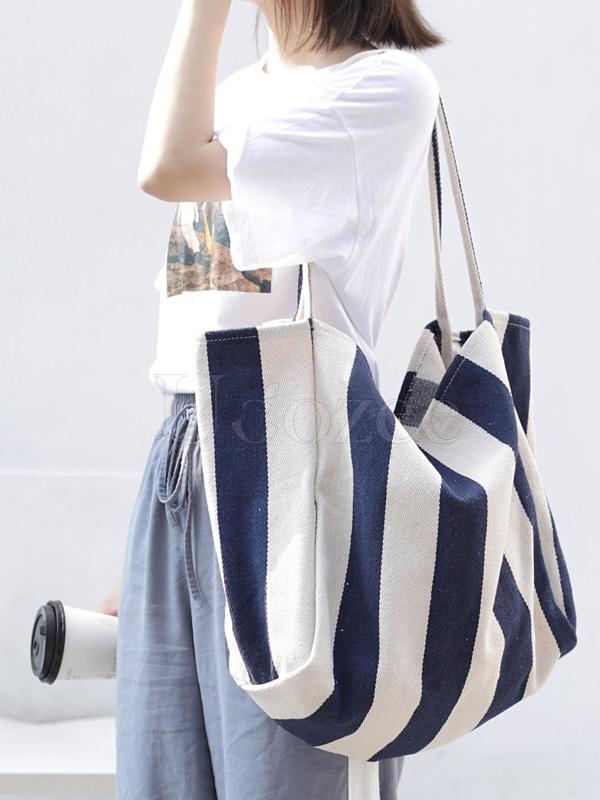 Simple Striped Canvas Shoulder Bag