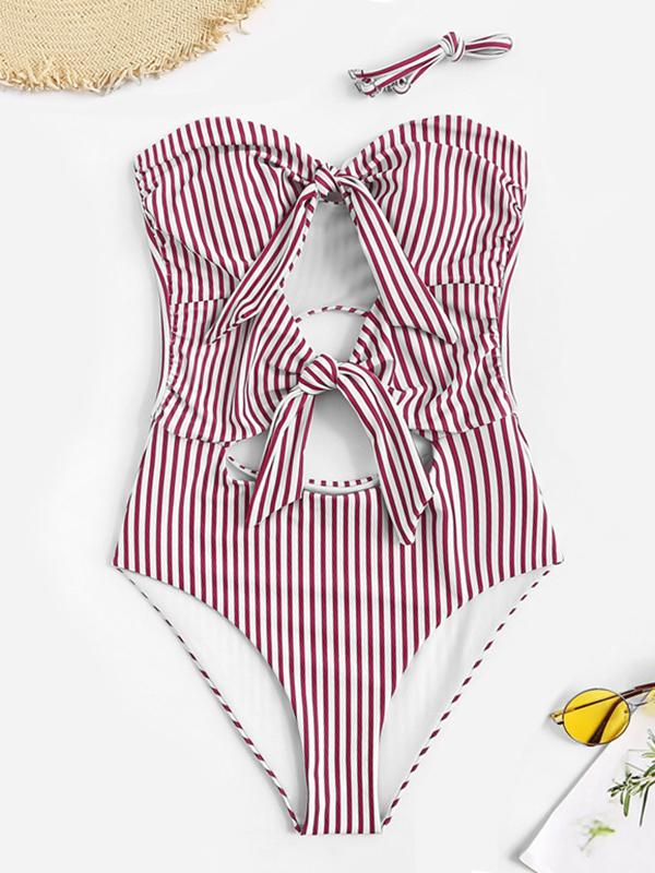 Sexy Strapless Knotted Backless One-Piece Bikini Swimwear