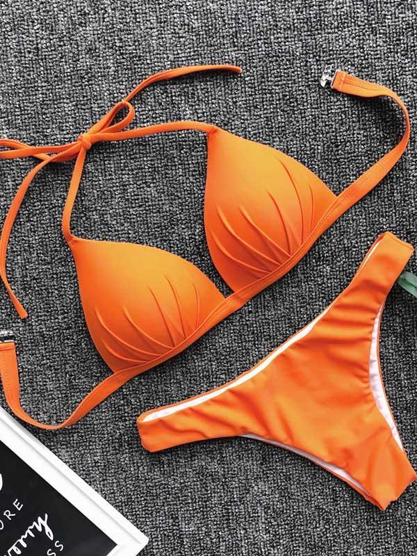 Halter-neck Plain Bikinis Swimwear