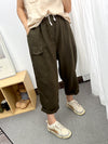 Simple Casual Loose Ramie Cotton Solid Color Drawstring Harem Pants
