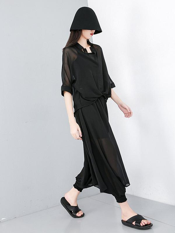 Light Chiffon Solid Batwing Sleeves Shirt