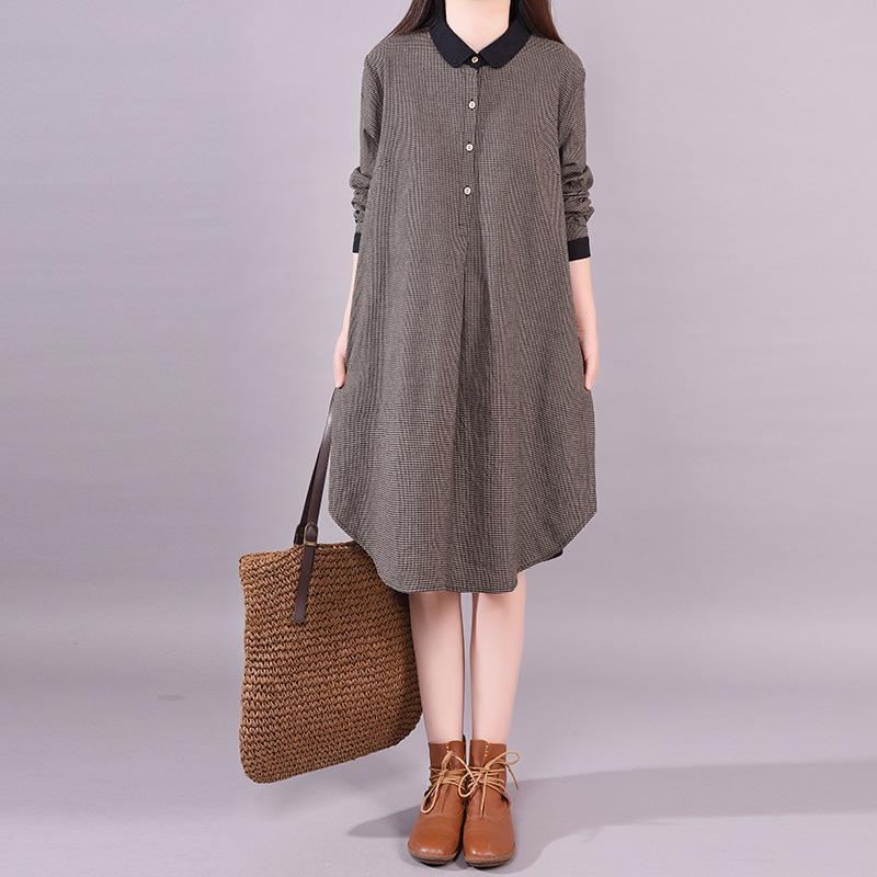 Casual Long Sleeve Plaid Plus Size Women Dress