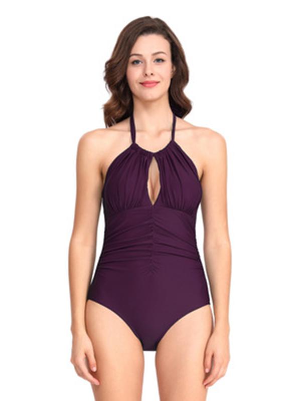 Halter-neck Plain One-piece Swimwear