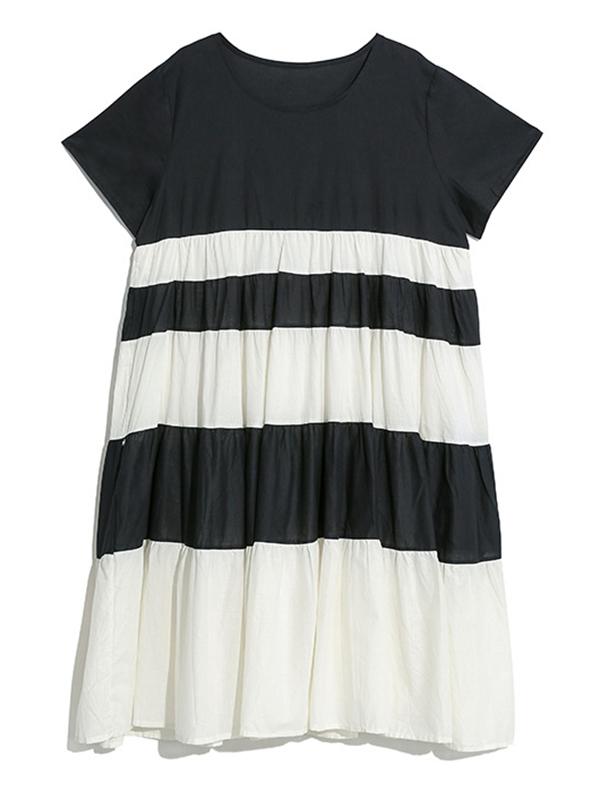 Split-joint Striped Ruffled Dress