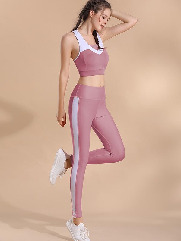 Two Tone Racerback Sports Bra And Leggings Suits