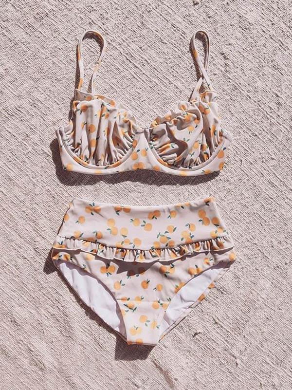 Printed Empire Ruffled Bikini Swimsuit