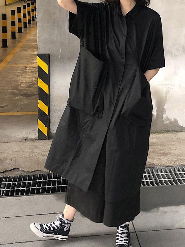 Original Loose Oversize Solid Black Blouse Dress