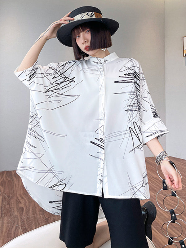 Simple Loose High-Low Contrast Color Blouse